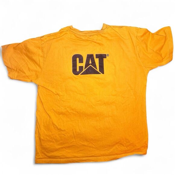CAT Caterpillar Workwear T-Shirt Men’s XL Yellow Graphic Logo Tee Distressed - Picture 2 of 4